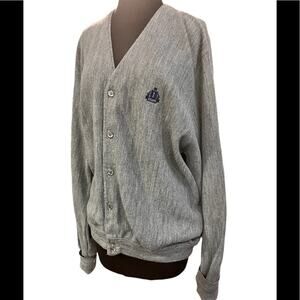 Vtg Izod Crested Knit Academia Golf Classic Grandpa Cardigan Mens Size L Preppy